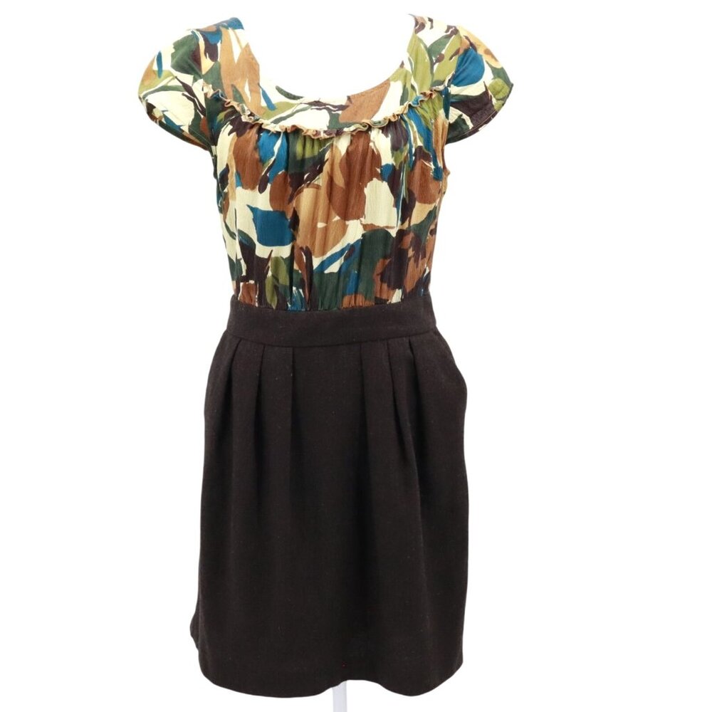 Tabitha Silk Wool Dress Womens‎ 10 Multi Boho Feminine Eclectic Artsy Casual Mod